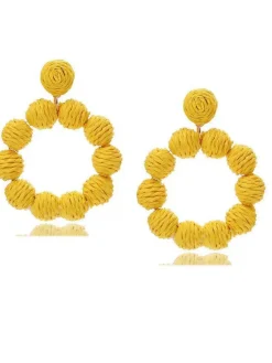 Sale Retro Stage Bohemian Raffia Hoop Statement Earrings