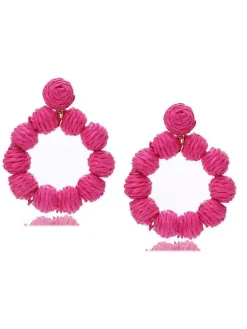 Sale Retro Stage Bohemian Raffia Hoop Statement Earrings