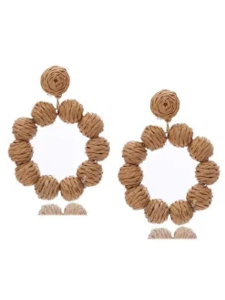Sale Retro Stage Bohemian Raffia Hoop Statement Earrings