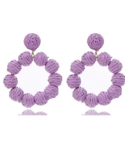 Sale Retro Stage Bohemian Raffia Hoop Statement Earrings