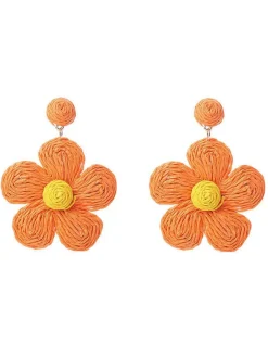 Best Retro Stage Boho Ruffia Strass Flower Pendant Earrings