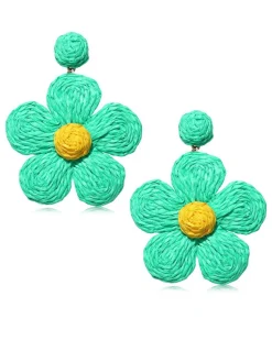 Best Retro Stage Boho Ruffia Strass Flower Pendant Earrings