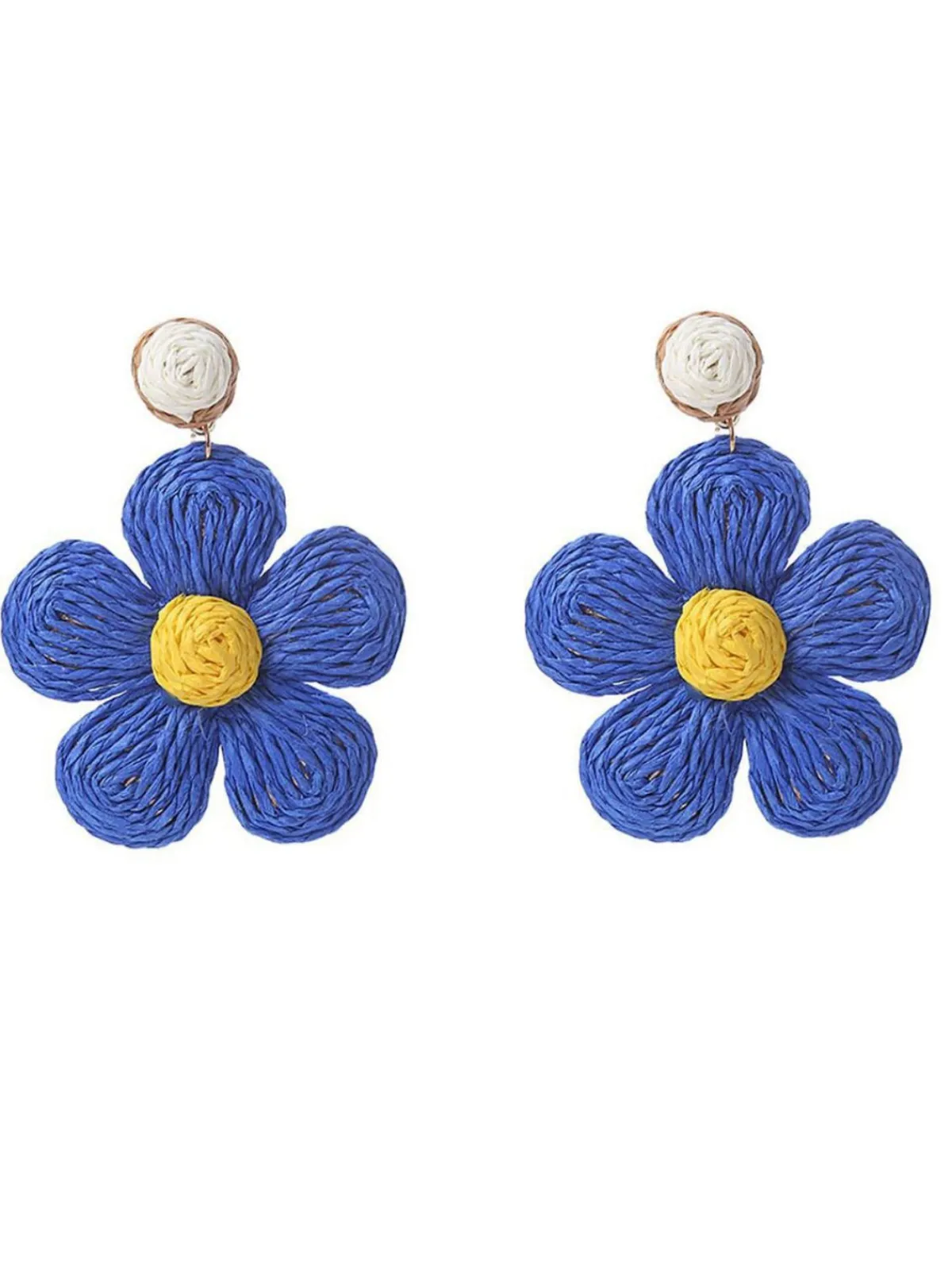 Best Retro Stage Boho Ruffia Strass Flower Pendant Earrings