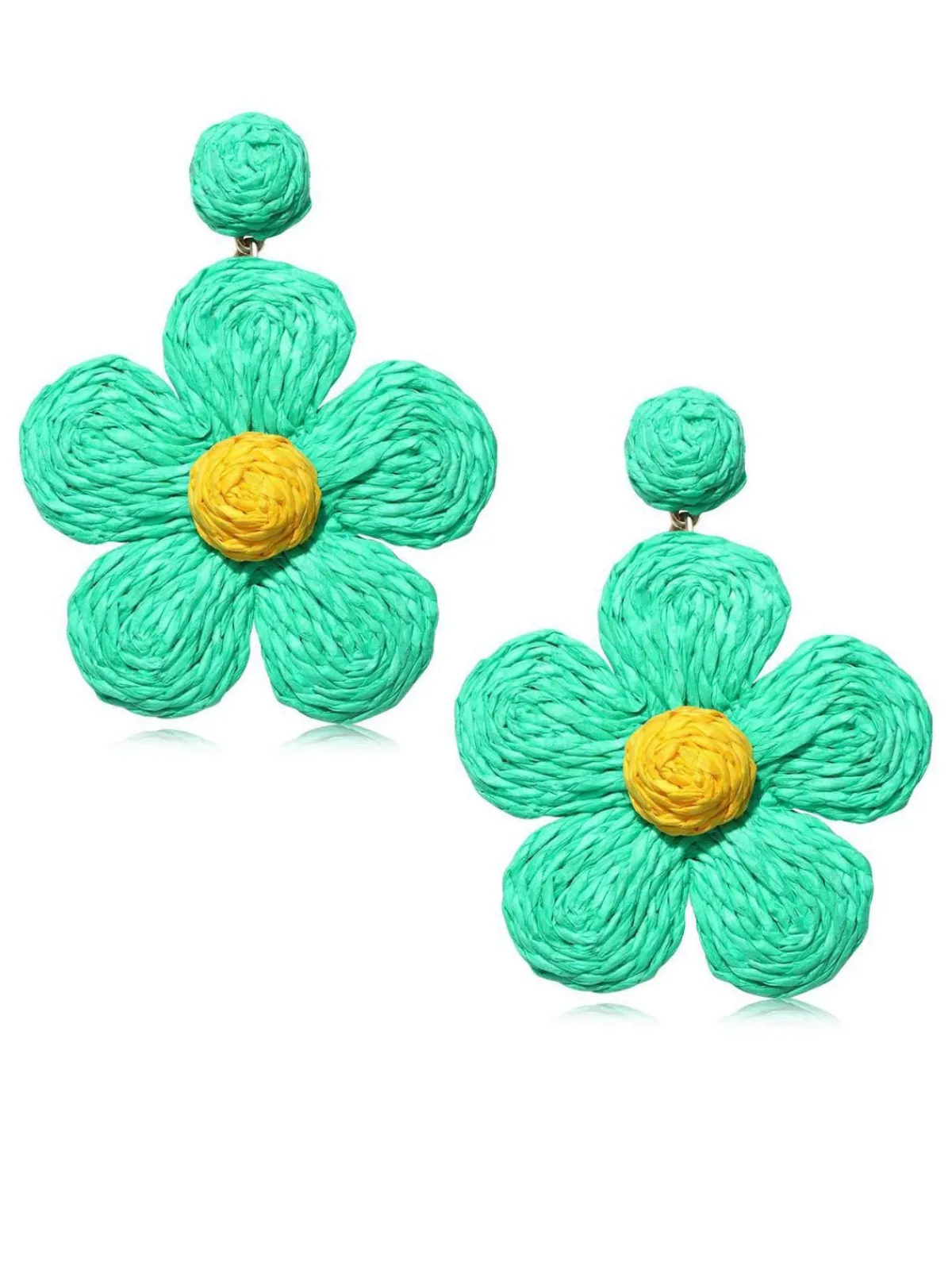 New Retro Stage Boho Ruffia Strass Flower Pendant Earrings