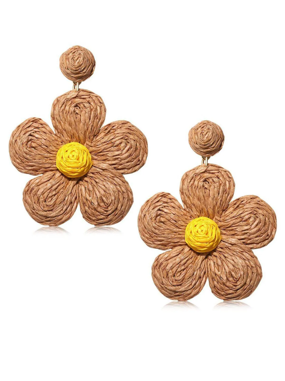 New Retro Stage Boho Ruffia Strass Flower Pendant Earrings