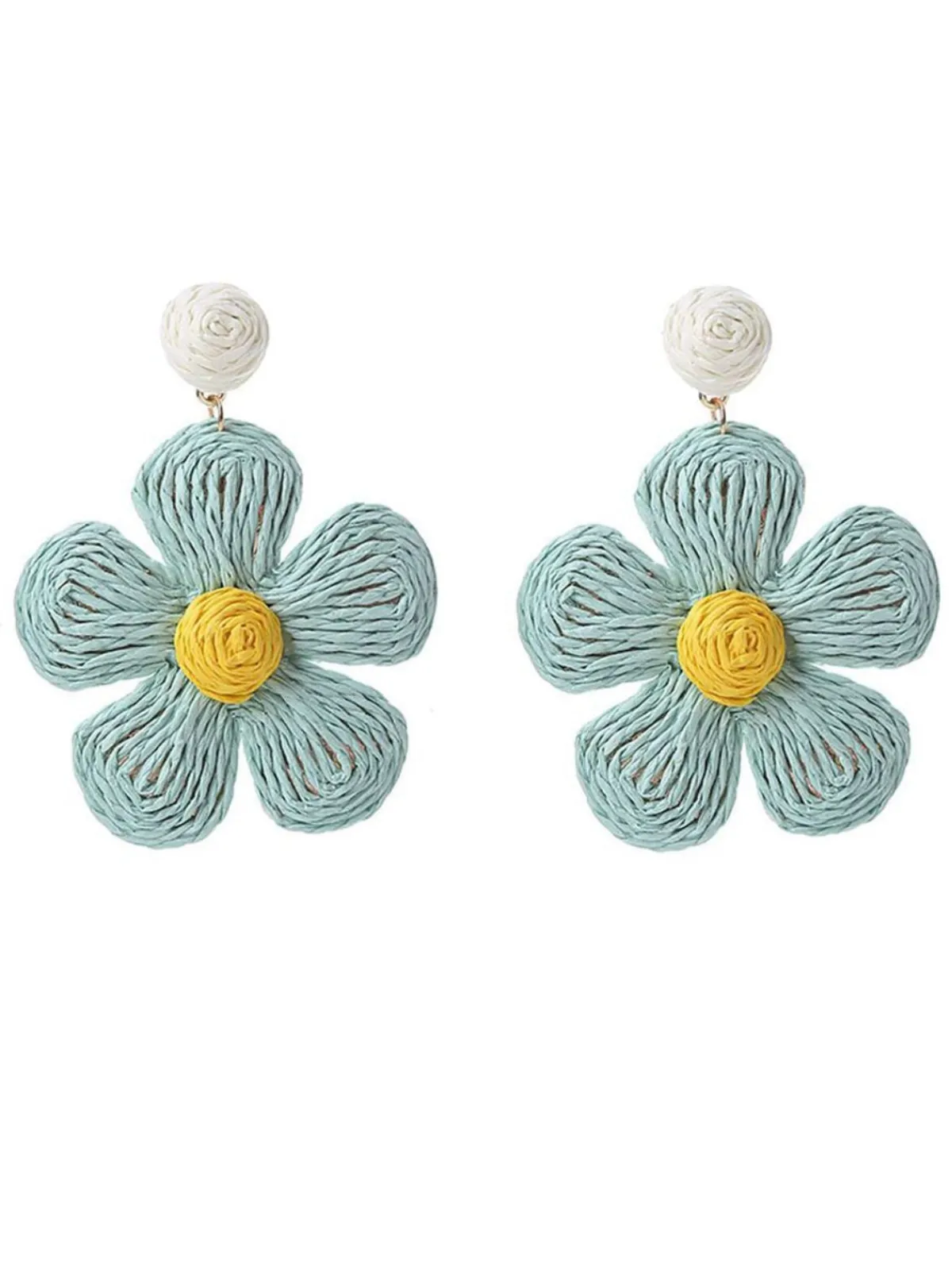 Hot Retro Stage Boho Ruffia Strass Flower Pendant Earrings