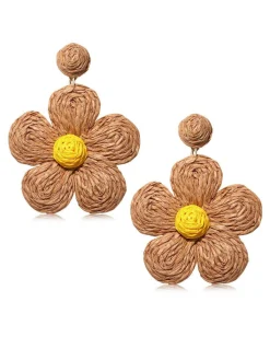 Hot Retro Stage Boho Ruffia Strass Flower Pendant Earrings