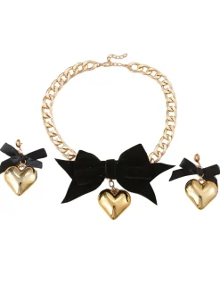 Outlet Retro Stage Bow Heart Necklace Earrings Set