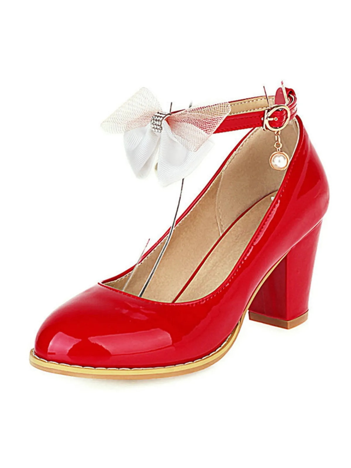 Clearance Retro Stage Bow Patent Leather Mary Jane Chunky Heels
