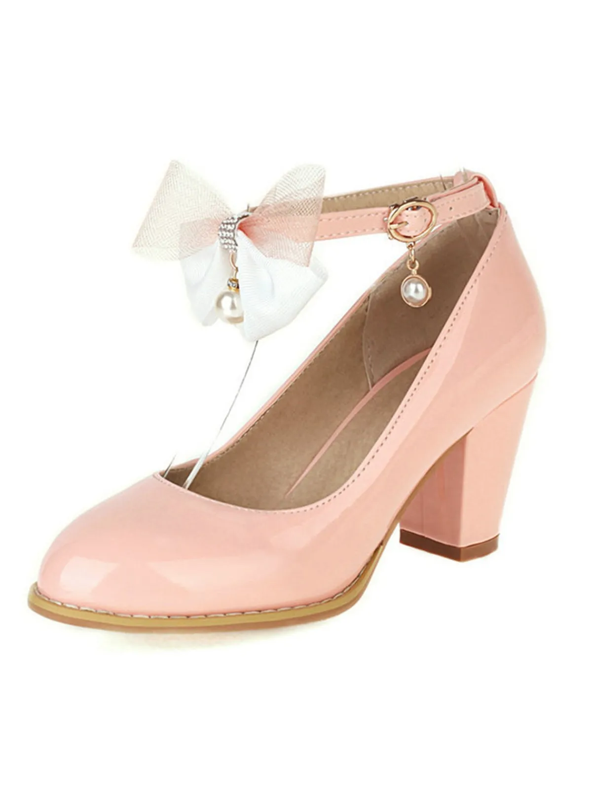 Clearance Retro Stage Bow Patent Leather Mary Jane Chunky Heels