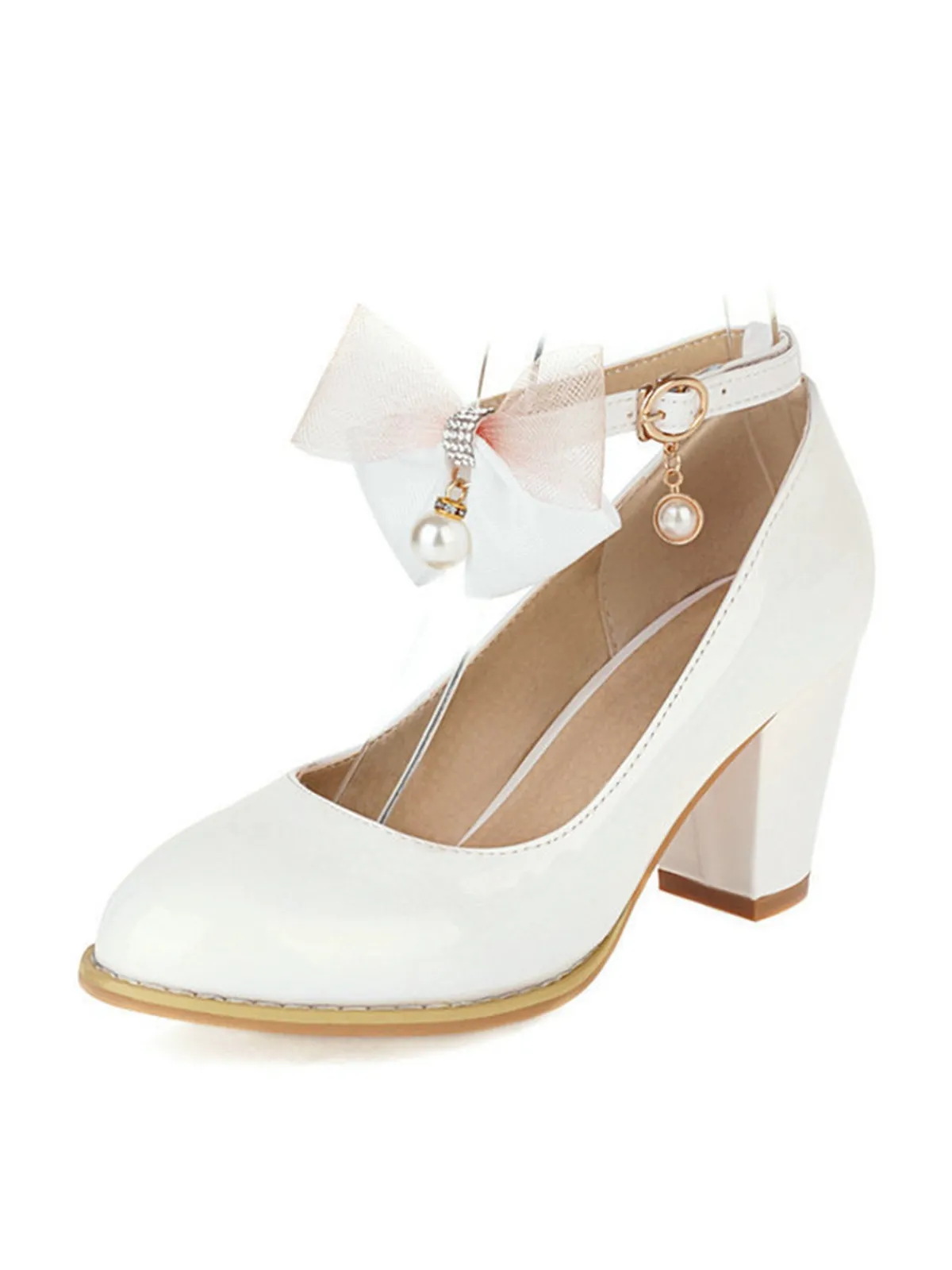 Clearance Retro Stage Bow Patent Leather Mary Jane Chunky Heels