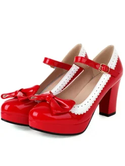 Outlet Retro Stage Bowknot Chunky Heels Mary Jane Shoes