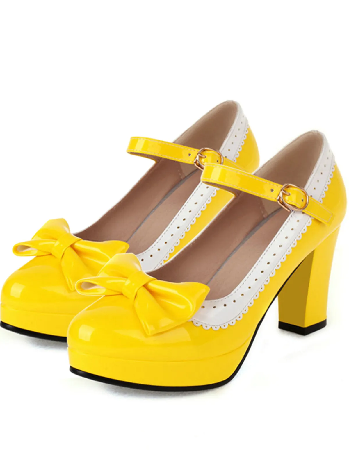 Outlet Retro Stage Bowknot Chunky Heels Mary Jane Shoes