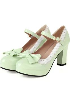 Outlet Retro Stage Bowknot Chunky Heels Mary Jane Shoes