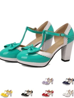 Hot Retro Stage Bowknot Chunky Heels Mary Jane Shoes