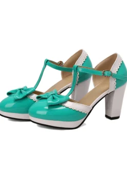 Hot Retro Stage Bowknot Chunky Heels Mary Jane Shoes