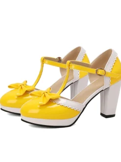 Hot Retro Stage Bowknot Chunky Heels Mary Jane Shoes