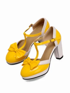 Hot Retro Stage Bowknot Chunky Heels Mary Jane Shoes