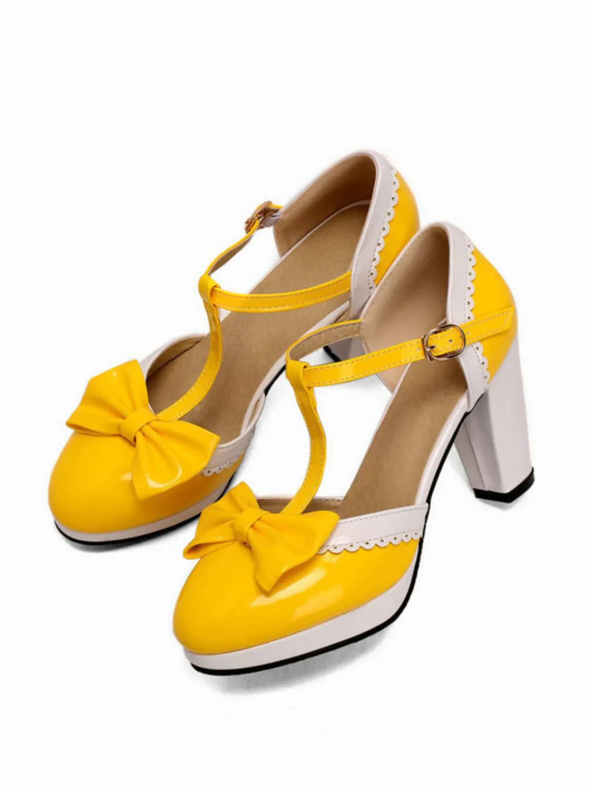 Hot Retro Stage Bowknot Chunky Heels Mary Jane Shoes
