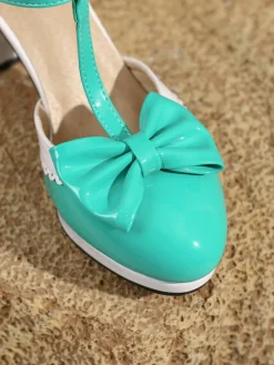 Hot Retro Stage Bowknot Chunky Heels Mary Jane Shoes