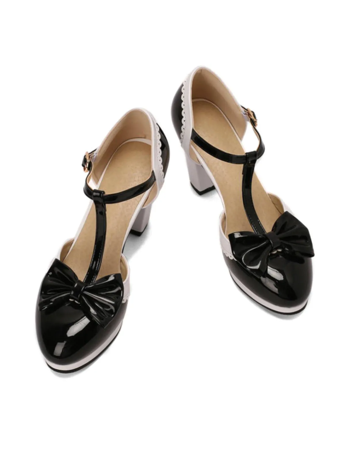 Hot Retro Stage Bowknot Chunky Heels Mary Jane Shoes