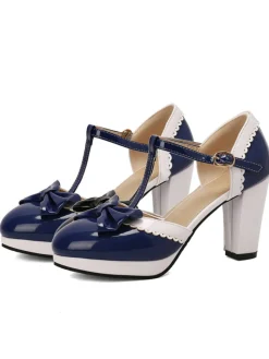 Hot Retro Stage Bowknot Chunky Heels Mary Jane Shoes