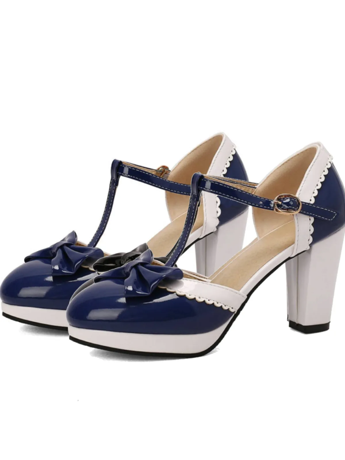Hot Retro Stage Bowknot Chunky Heels Mary Jane Shoes