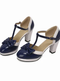 Hot Retro Stage Bowknot Chunky Heels Mary Jane Shoes