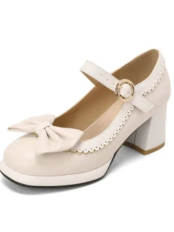 Hot Retro Stage Bowknot Chunky Heels Mary Jane Shoes