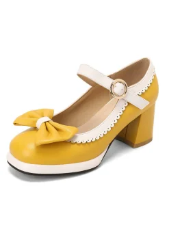 Hot Retro Stage Bowknot Chunky Heels Mary Jane Shoes