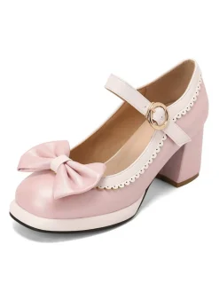 Hot Retro Stage Bowknot Chunky Heels Mary Jane Shoes
