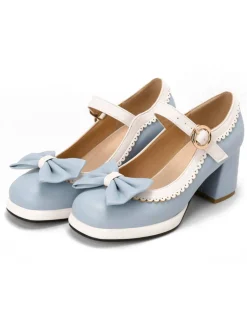 Hot Retro Stage Bowknot Chunky Heels Mary Jane Shoes