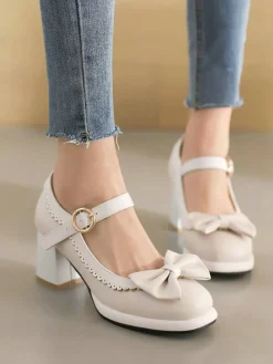 Hot Retro Stage Bowknot Chunky Heels Mary Jane Shoes