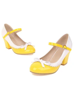 Outlet Retro Stage Bowknot Chunky Heels Mary Jane Shoes