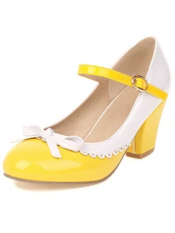 Outlet Retro Stage Bowknot Chunky Heels Mary Jane Shoes