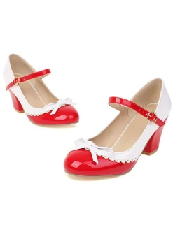 Outlet Retro Stage Bowknot Chunky Heels Mary Jane Shoes
