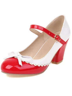 Outlet Retro Stage Bowknot Chunky Heels Mary Jane Shoes