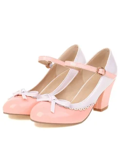 Outlet Retro Stage Bowknot Chunky Heels Mary Jane Shoes