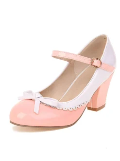 Outlet Retro Stage Bowknot Chunky Heels Mary Jane Shoes