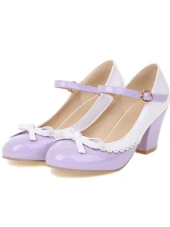 Outlet Retro Stage Bowknot Chunky Heels Mary Jane Shoes