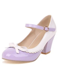 Outlet Retro Stage Bowknot Chunky Heels Mary Jane Shoes