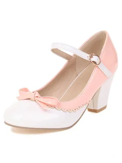 Outlet Retro Stage Bowknot Chunky Heels Mary Jane Shoes