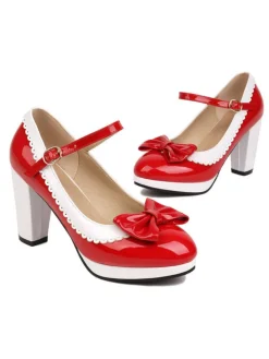 Fashion Retro Stage Bowknot Chunky Heels Mary Jane Shoes