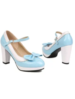 Fashion Retro Stage Bowknot Chunky Heels Mary Jane Shoes