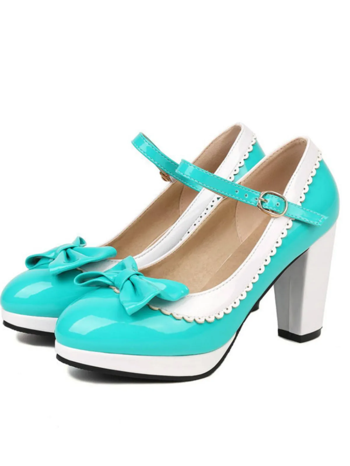 Fashion Retro Stage Bowknot Chunky Heels Mary Jane Shoes