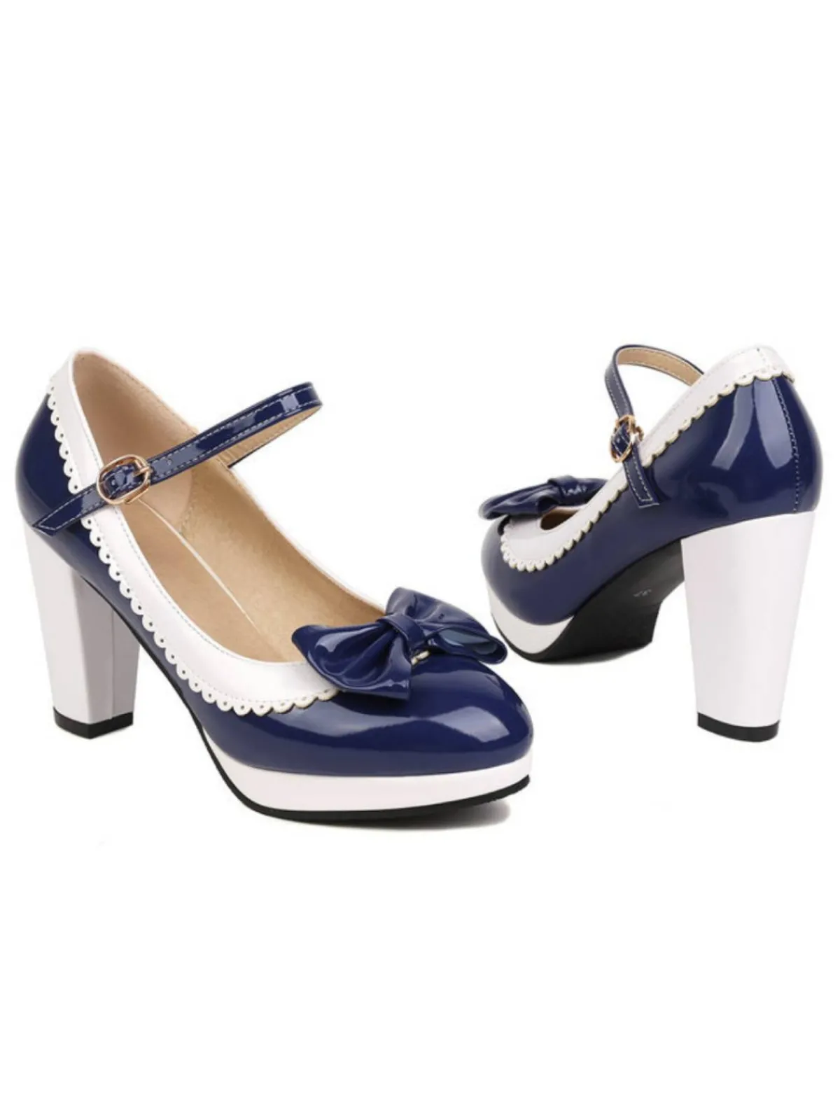 Fashion Retro Stage Bowknot Chunky Heels Mary Jane Shoes