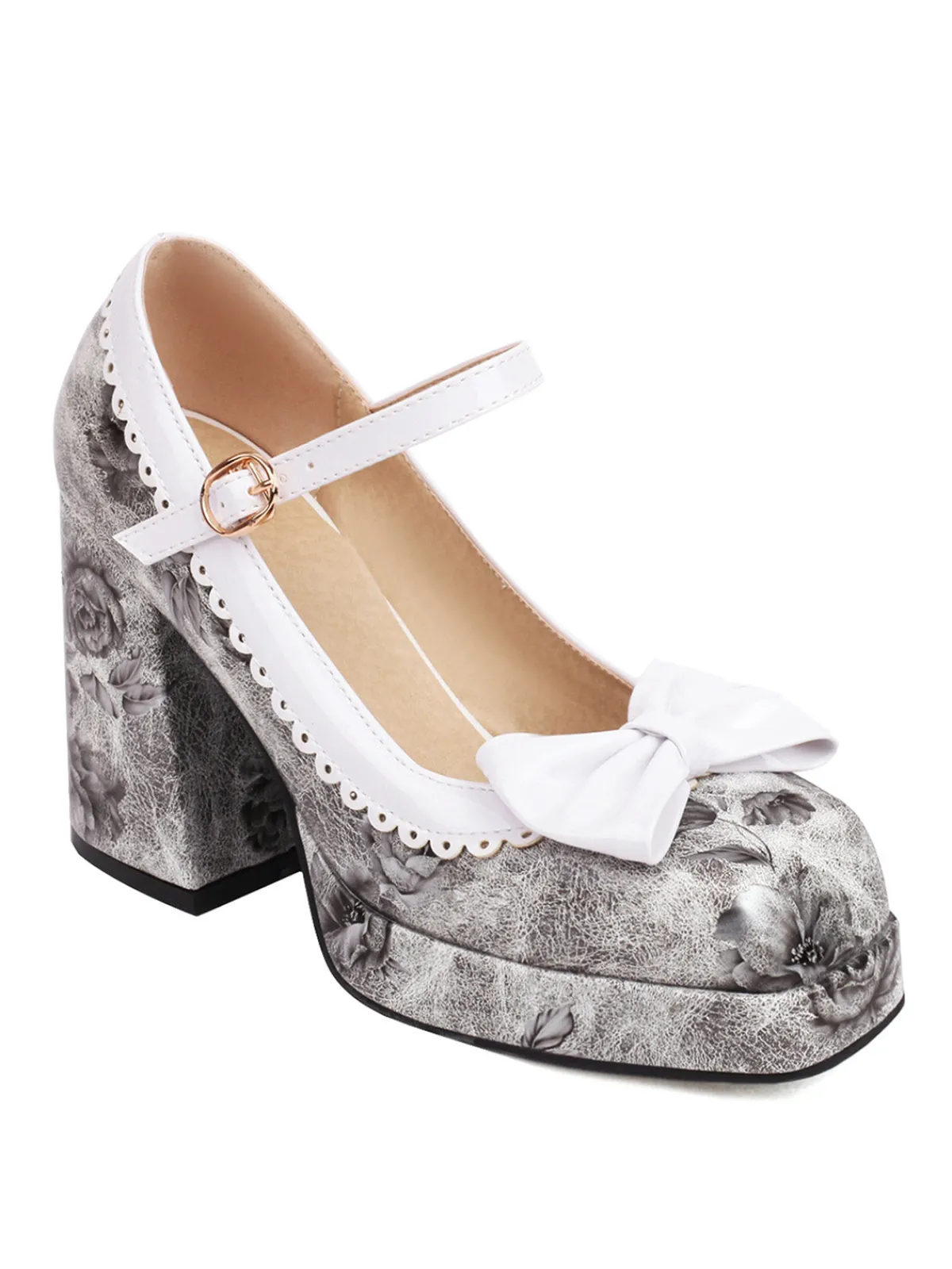 Outlet Retro Stage Bowknot Floral High Heel Shoes