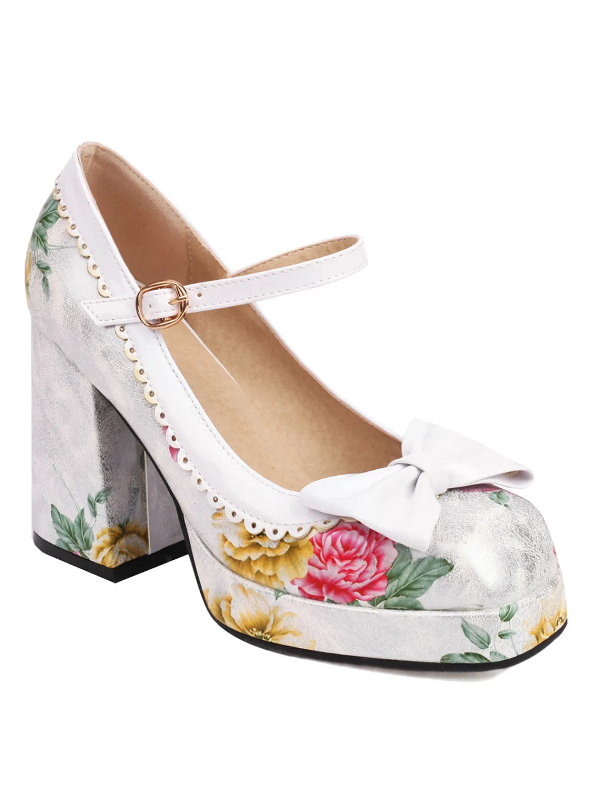 Outlet Retro Stage Bowknot Floral High Heel Shoes
