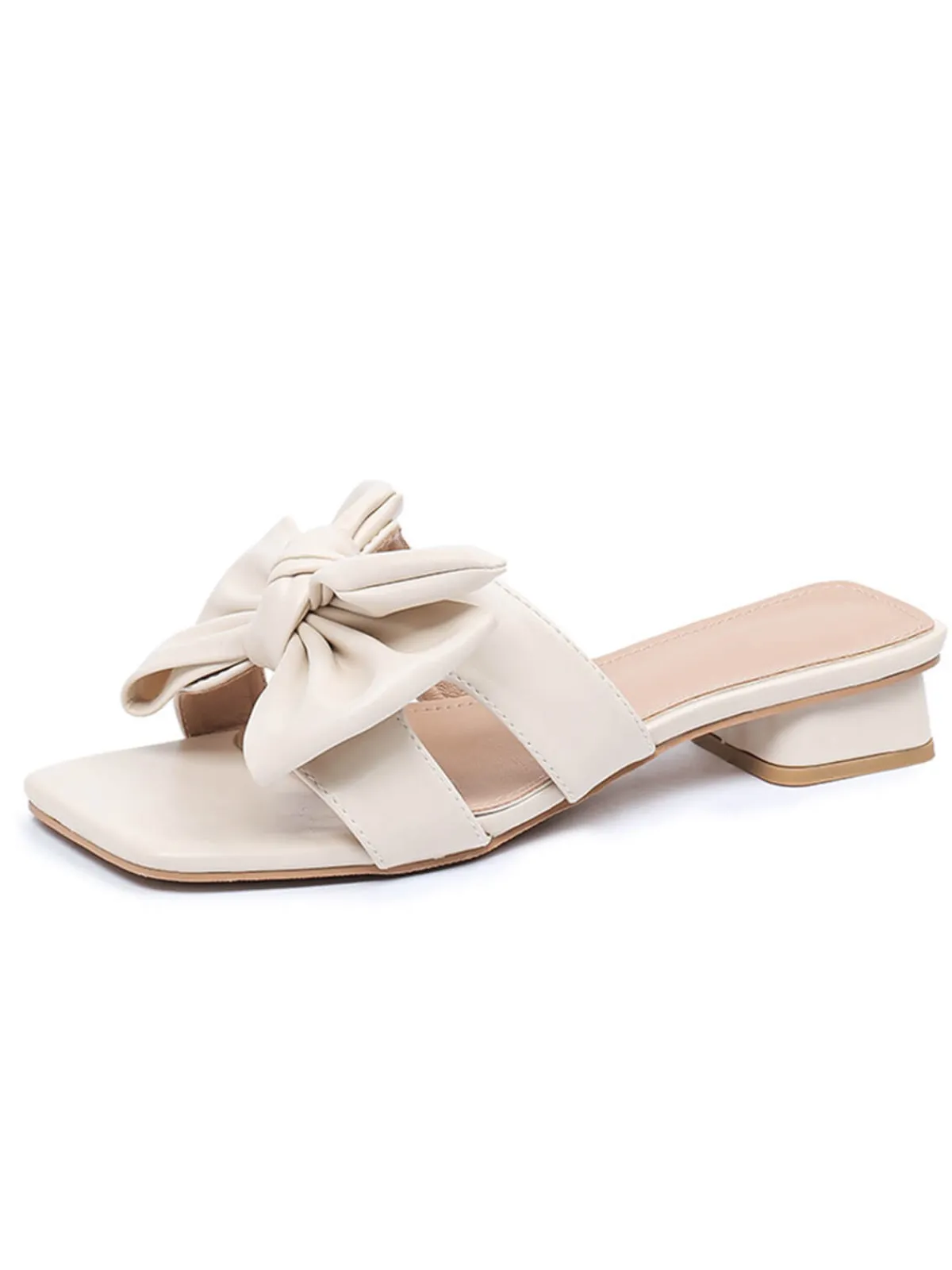 Outlet Retro Stage Bowknot Wedge Low Heeled PU Leather Slippers