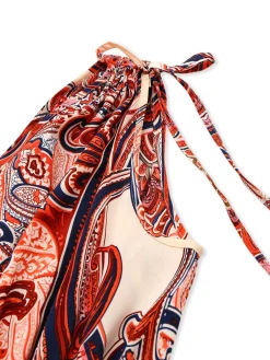 Hot Retro Stage Brick Red 1970s One-Shoulder Bohemian Floral Romper Fire Brick Red